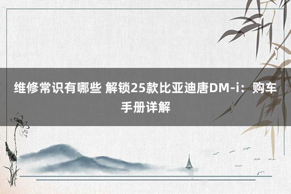 维修常识有哪些 解锁25款比亚迪唐DM-i：购车手册详解