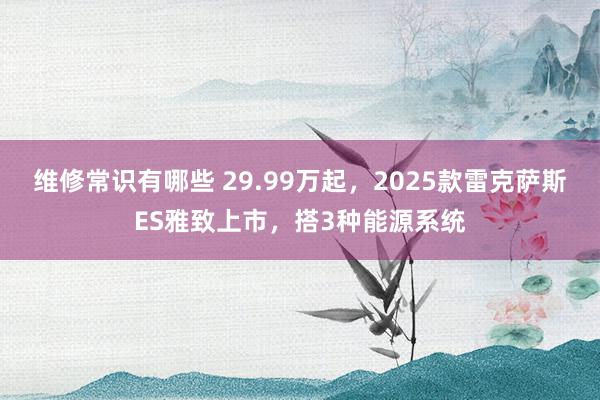 维修常识有哪些 29.99万起，2025款雷克萨斯ES雅致上市，搭3种能源系统