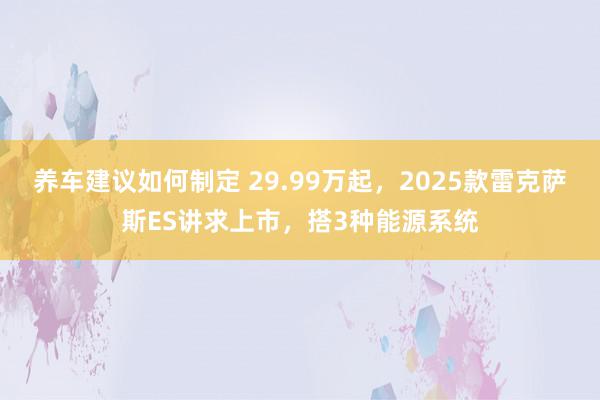 养车建议如何制定 29.99万起，2025款雷克萨斯ES讲求上市，搭3种能源系统