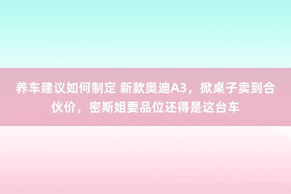 养车建议如何制定 新款奥迪A3，掀桌子卖到合伙价，密斯姐要品位还得是这台车