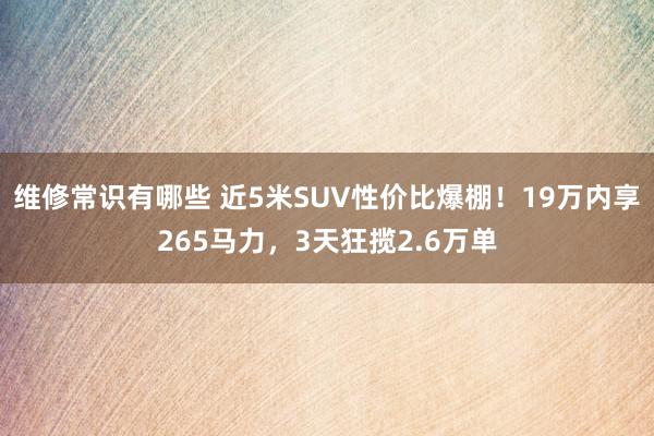 维修常识有哪些 近5米SUV性价比爆棚！19万内享265马力，3天狂揽2.6万单