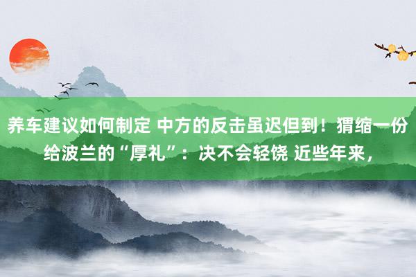 养车建议如何制定 中方的反击虽迟但到！猬缩一份给波兰的“厚礼”：决不会轻饶 近些年来，