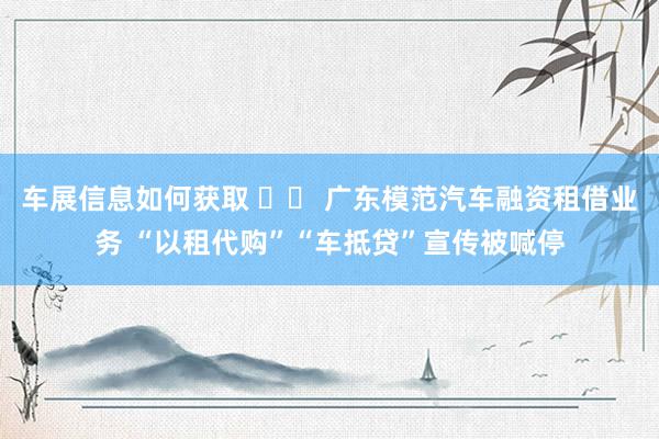 车展信息如何获取 		 广东模范汽车融资租借业务 “以租代购”“车抵贷”宣传被喊停