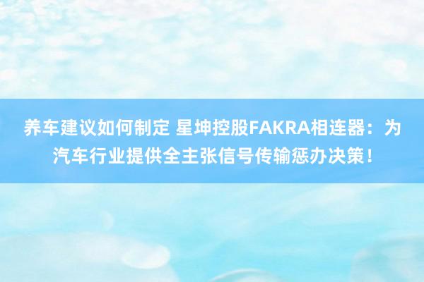 养车建议如何制定 星坤控股FAKRA相连器：为汽车行业提供全主张信号传输惩办决策！