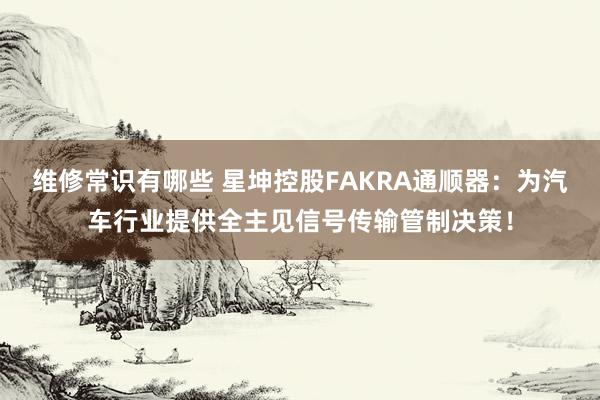 维修常识有哪些 星坤控股FAKRA通顺器：为汽车行业提供全主见信号传输管制决策！