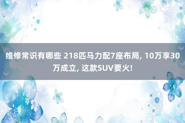 维修常识有哪些 218匹马力配7座布局, 10万享30万成立, 这款SUV要火!