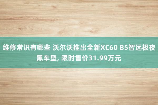 维修常识有哪些 沃尔沃推出全新XC60 B5智远极夜黑车型, 限时售价31.99万元