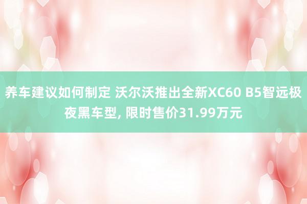 养车建议如何制定 沃尔沃推出全新XC60 B5智远极夜黑车型, 限时售价31.99万元