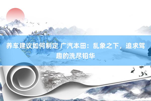 养车建议如何制定 广汽本田：乱象之下，追求驾趣的洗尽铅华