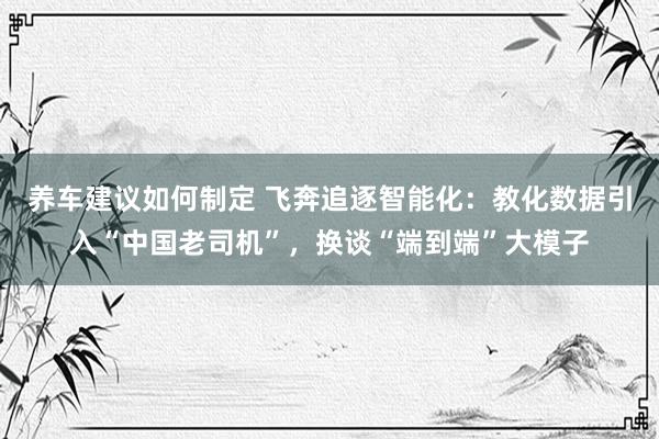 养车建议如何制定 飞奔追逐智能化：教化数据引入“中国老司机”，换谈“端到端”大模子