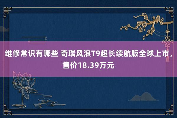 维修常识有哪些 奇瑞风浪T9超长续航版全球上市，售价18.39万元