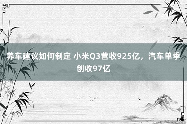 养车建议如何制定 小米Q3营收925亿，汽车单季创收97亿