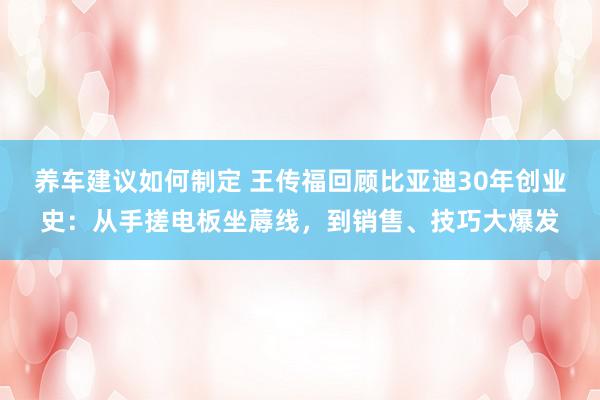 养车建议如何制定 王传福回顾比亚迪30年创业史：从手搓电板坐蓐线，到销售、技巧大爆发