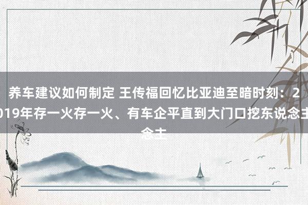 养车建议如何制定 王传福回忆比亚迪至暗时刻：2019年存一火存一火、有车企平直到大门口挖东说念主