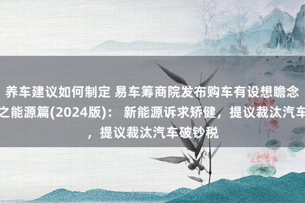 养车建议如何制定 易车筹商院发布购车有设想瞻念察论述之能源篇(2024版)： 新能源诉求矫健，提议裁汰汽车破钞税