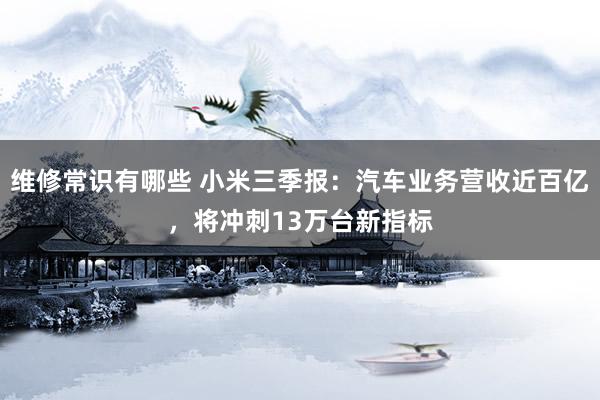 维修常识有哪些 小米三季报：汽车业务营收近百亿，将冲刺13万台新指标