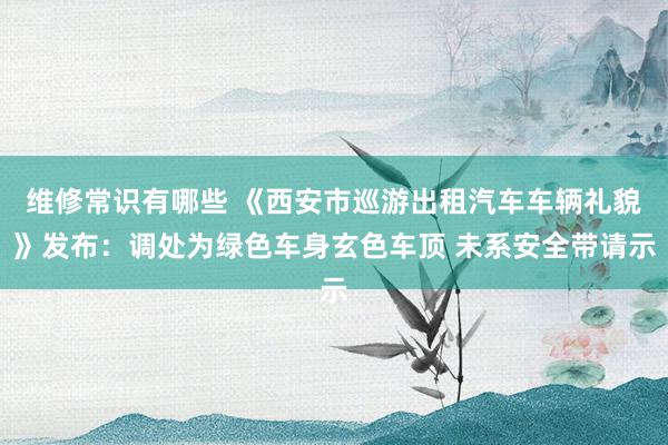 维修常识有哪些 《西安市巡游出租汽车车辆礼貌》发布：调处为绿色车身玄色车顶 未系安全带请示